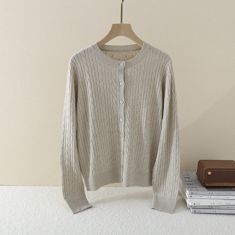 Damen Feiner Zopfmuster-Cardigan mit Rundhals und durchgehender Knopfleiste Drune