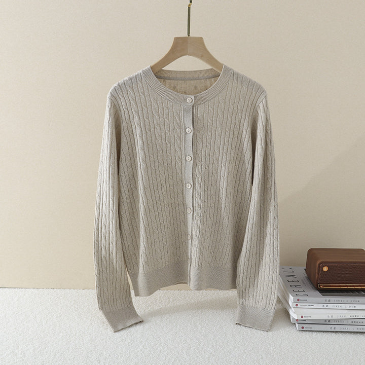 Damen Feiner Zopfmuster-Cardigan mit Rundhals und durchgehender Knopfleiste Drune