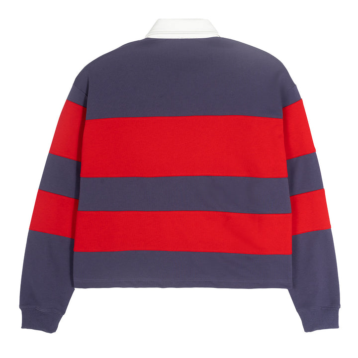 Herren Gestreiftes Rugby-Polo Sweatshirt mit Kontrastkragen und Oversize-Passform Drune