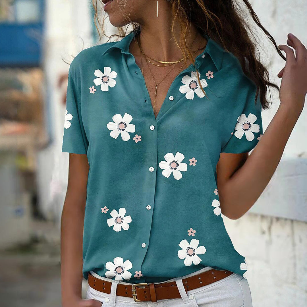 Damen Bluse mit Blumenmuster, Hemdkragen und lockerer Passform Drune