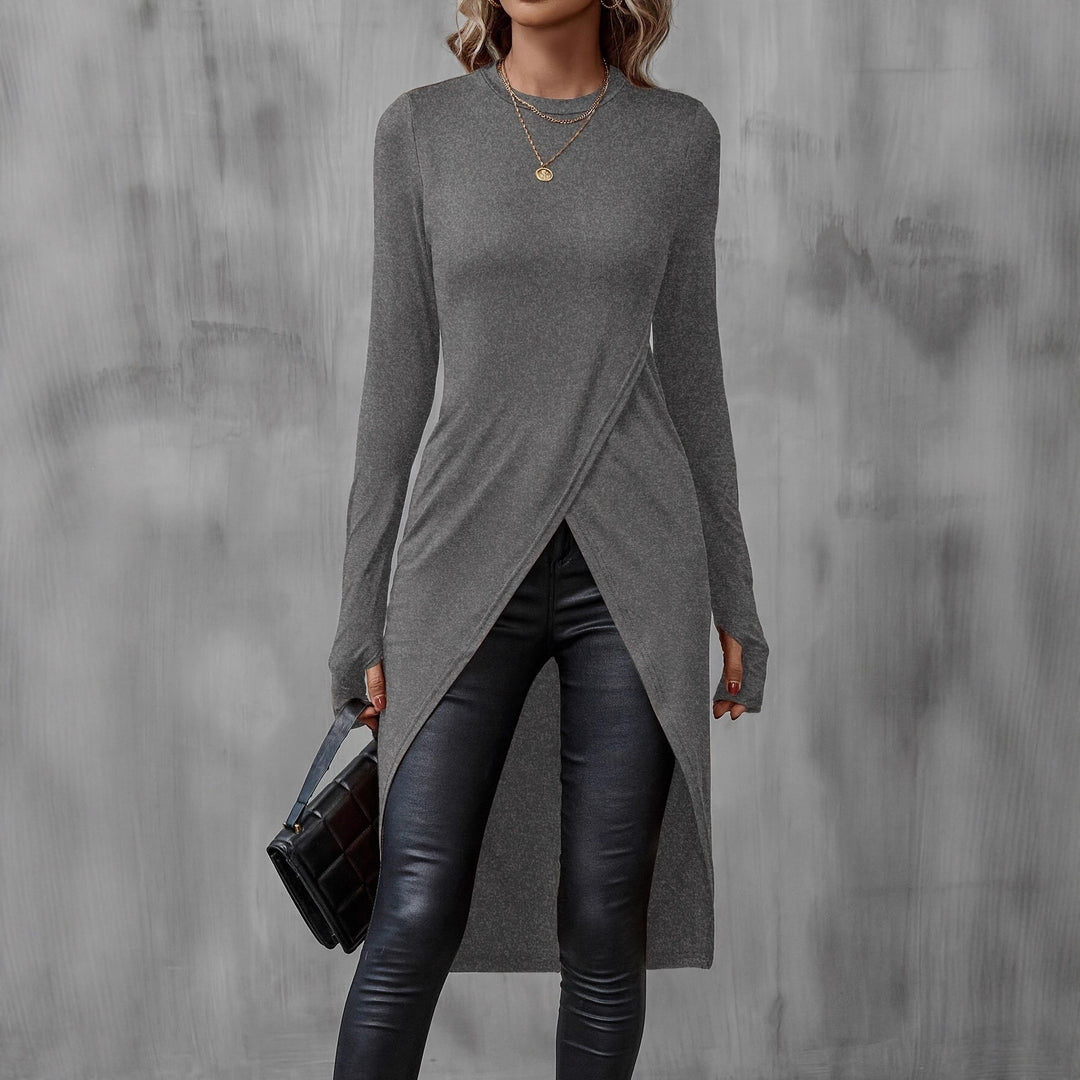 Damen Asymmetrische Langarm-Tunika mit Wickel-Saum Drune