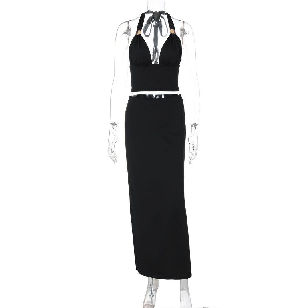 Damen Elegantes Zwei-Teiliges Set aus Crop-Top und Maxirock Drune