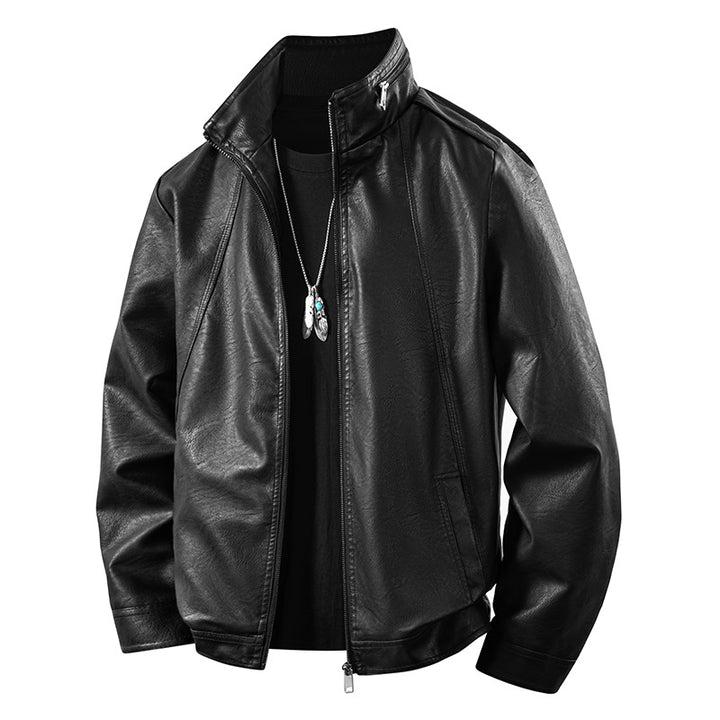 Herren zeitlose Kunstleder-Blousonjacke mit Soft-Touch Oberfläche, Stehkragen und verdecktem Zwei-Wege-Reißverschluss Drune