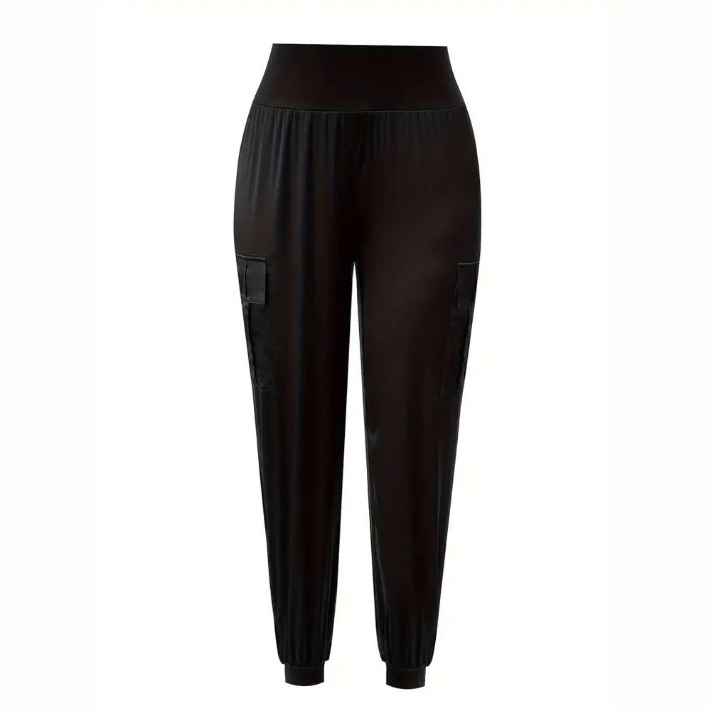 Damen Satin-Cargo-Hose mit elastischem Bund und praktischen Taschen Drune