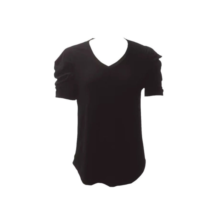 Damen trendiges V-Ausschnitt T-Shirt mit Puffärmeln Drune
