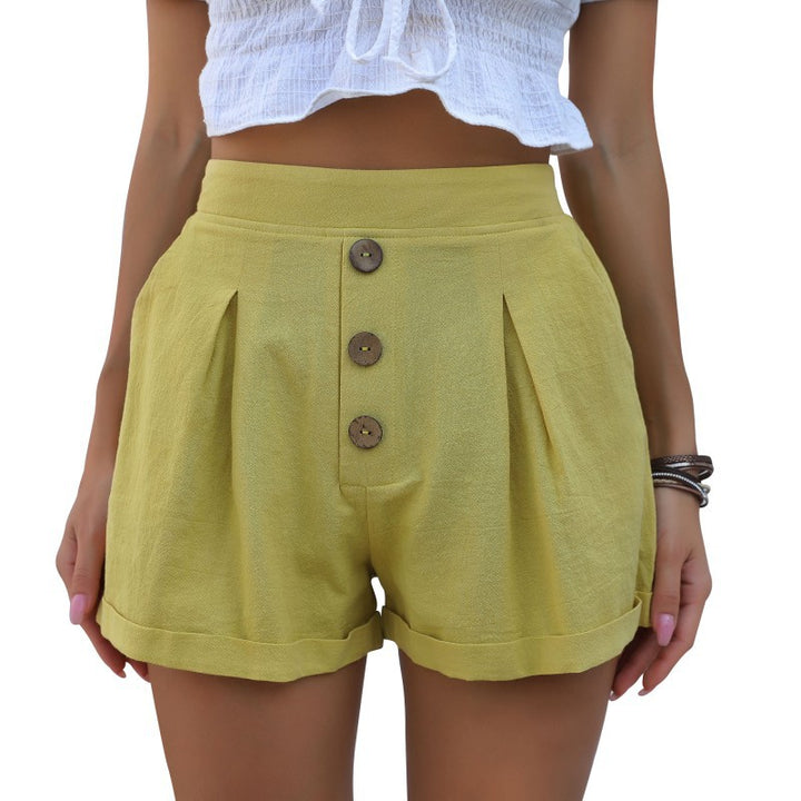 Damen Luftige Baumwollshorts mit dekorativer Knopfleiste Drune