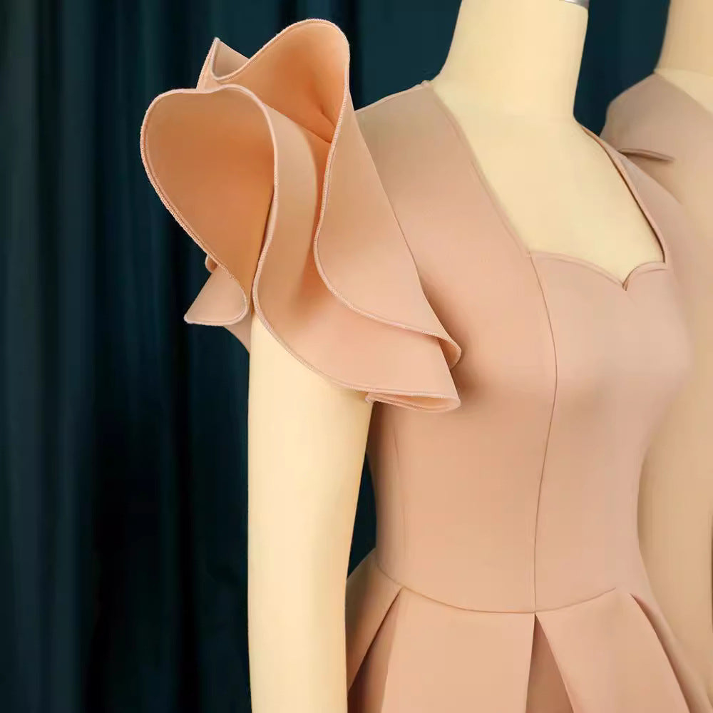 Damen A-Linien Kleid mit voluminösen Rüschenärmeln Drune