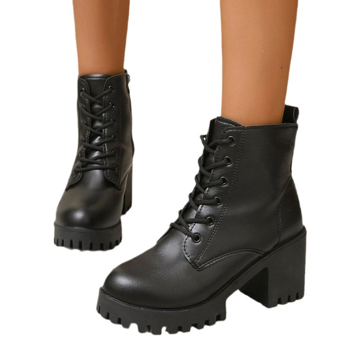 Damen High-Top Stiefeletten mit robustem Blockabsatz und Schnürung Drune
