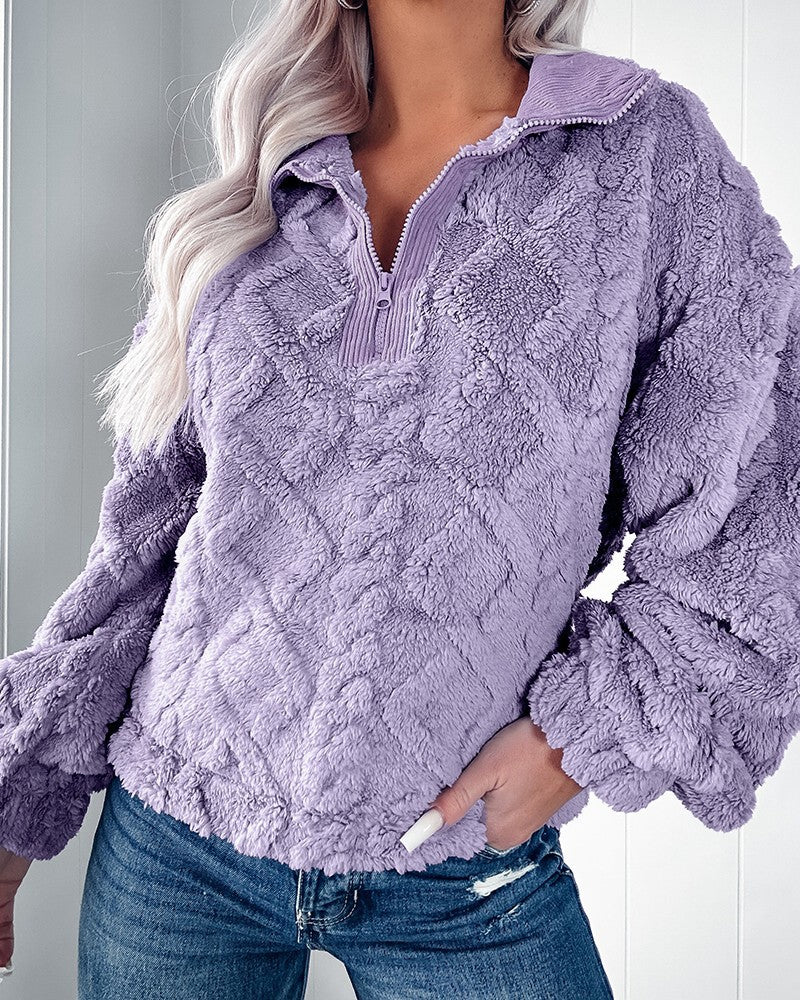 Damen Flauschiger Zip-Pullover mit strukturiertem Design Drune