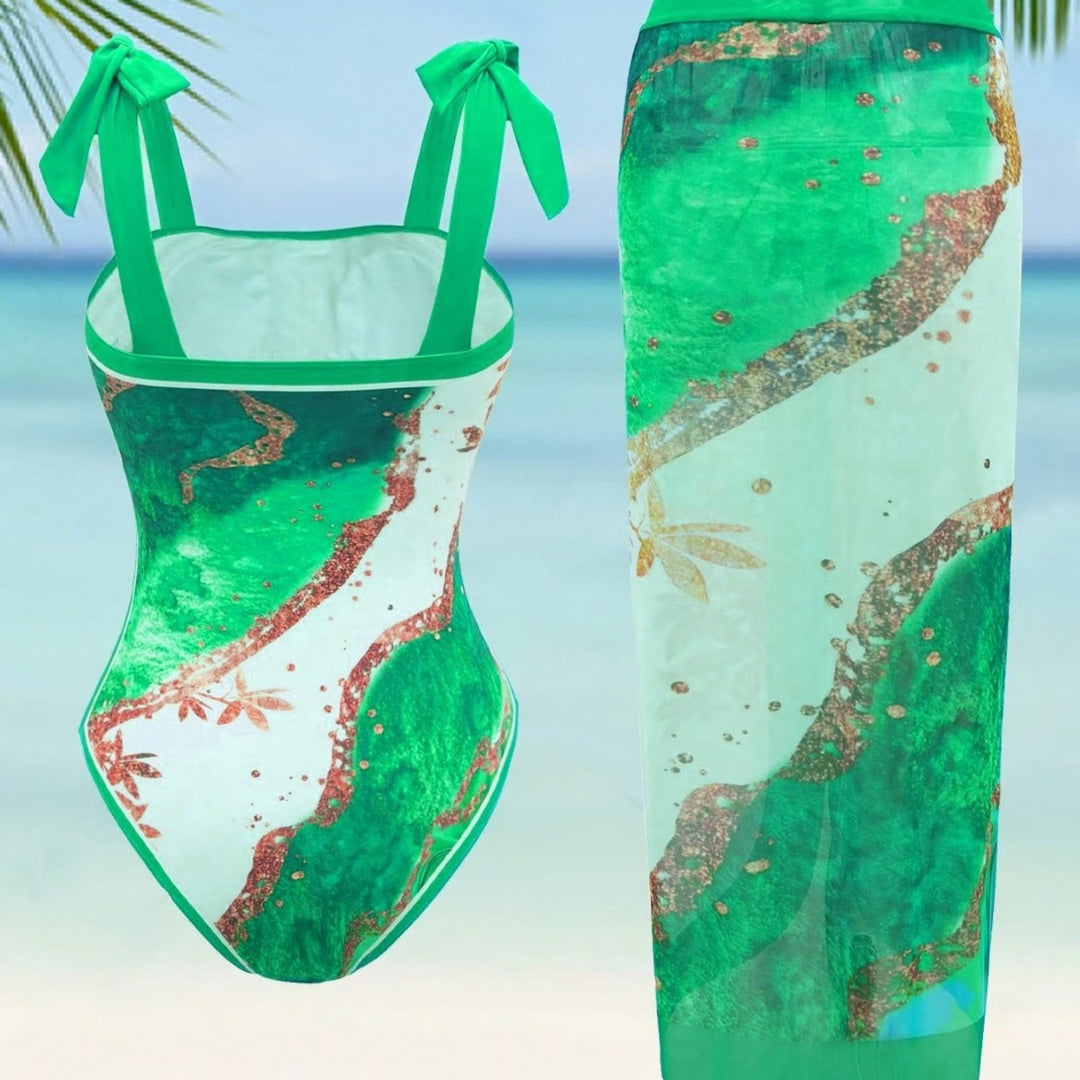 Damen Badeanzug mit passendem transparentem Strandüberrock Drune