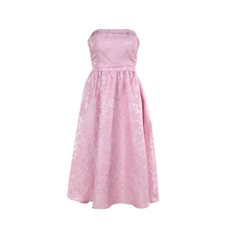 Damen schulterfreies A-Linien Kleid mit luxuriösem Blumenmuster Drune