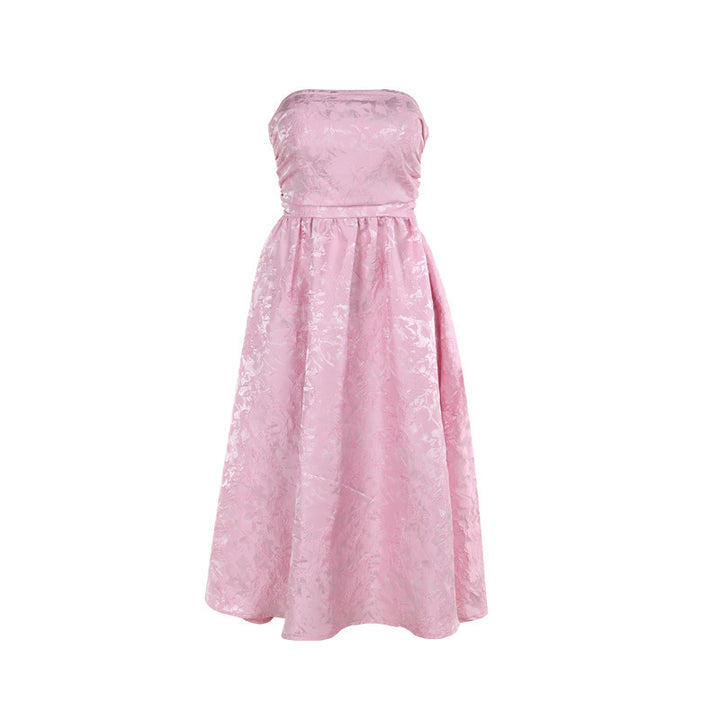Damen schulterfreies A-Linien Kleid mit luxuriösem Blumenmuster Drune