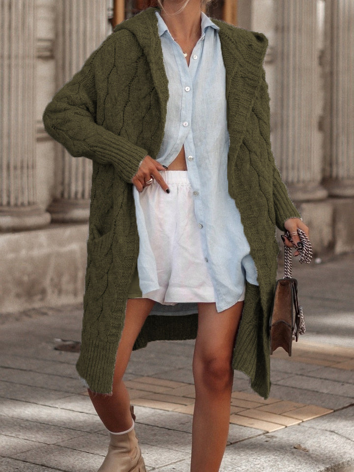 Damen Grobstrickcardigan mit offenem Design und eleganter Kapuze Drune