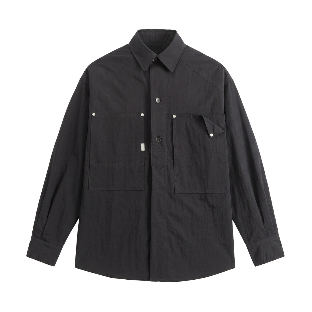 Herren Utility‑Hemdjacke mit oversized Passform, aufgesetzten Taschen und verdeckter Knopfleiste Drune