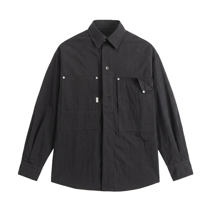 Herren Utility‑Hemdjacke mit oversized Passform, aufgesetzten Taschen und verdeckter Knopfleiste Drune