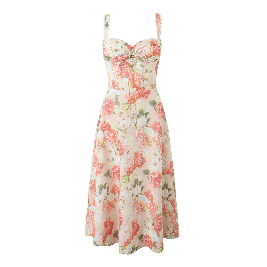 Damen Maxikleid mit floralem Design und elegantem Halsbinde Drune