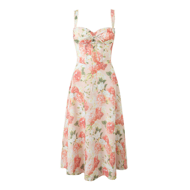 Damen Maxikleid mit floralem Design und elegantem Halsbinde Drune