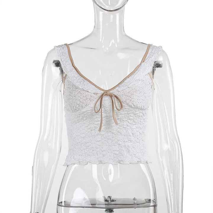 Damen elegantes Spitzentop mit verspielten Rüschendetails und Raffungen Drune