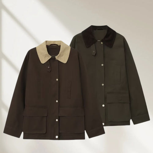 Damen Fieldjacke im Parka‑Stil mit Cordkragen, Druckknopfverschluß und aufgesetzten Fronttaschen Drune