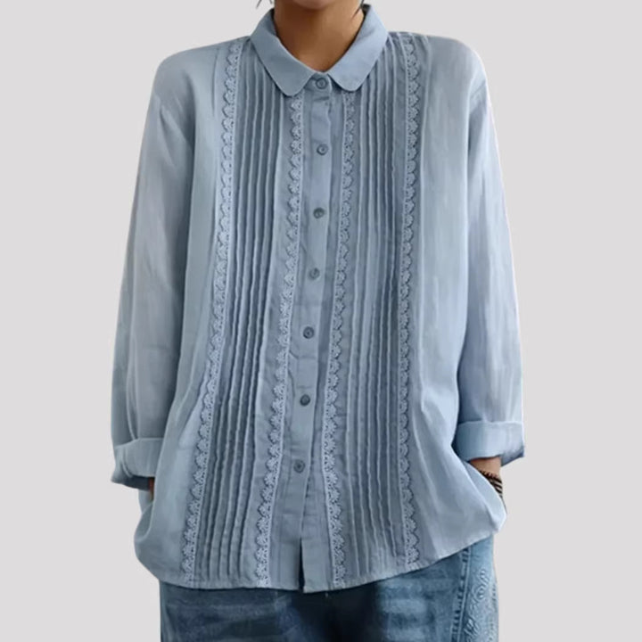 Damen Elegante Bluse mit feinen Falten und Spitzenbesatz