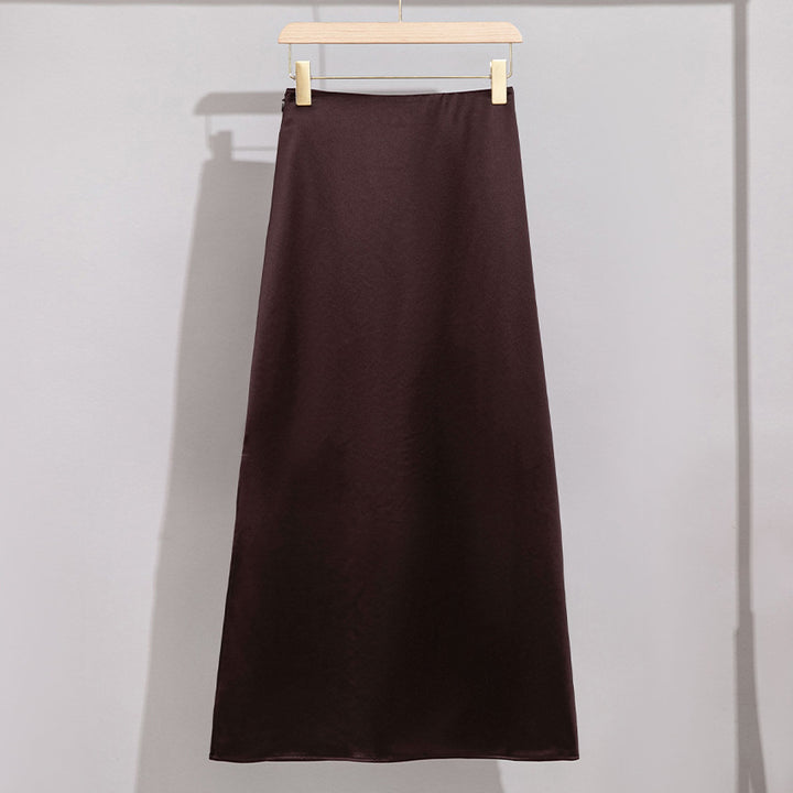 Damen Langer eleganter Satin-Biaisrock mit hohem Bund und fließender Silhouette Drune