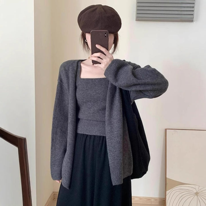 Damen Offene Strickjacke mit lässigem Schnitt und tiefem V-Ausschnitt Drune
