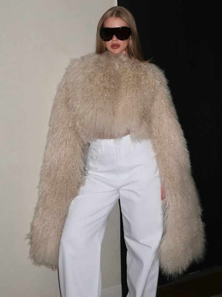Damen Kunstfelljacke mit voluminösem Kragen und eleganten Details Drune