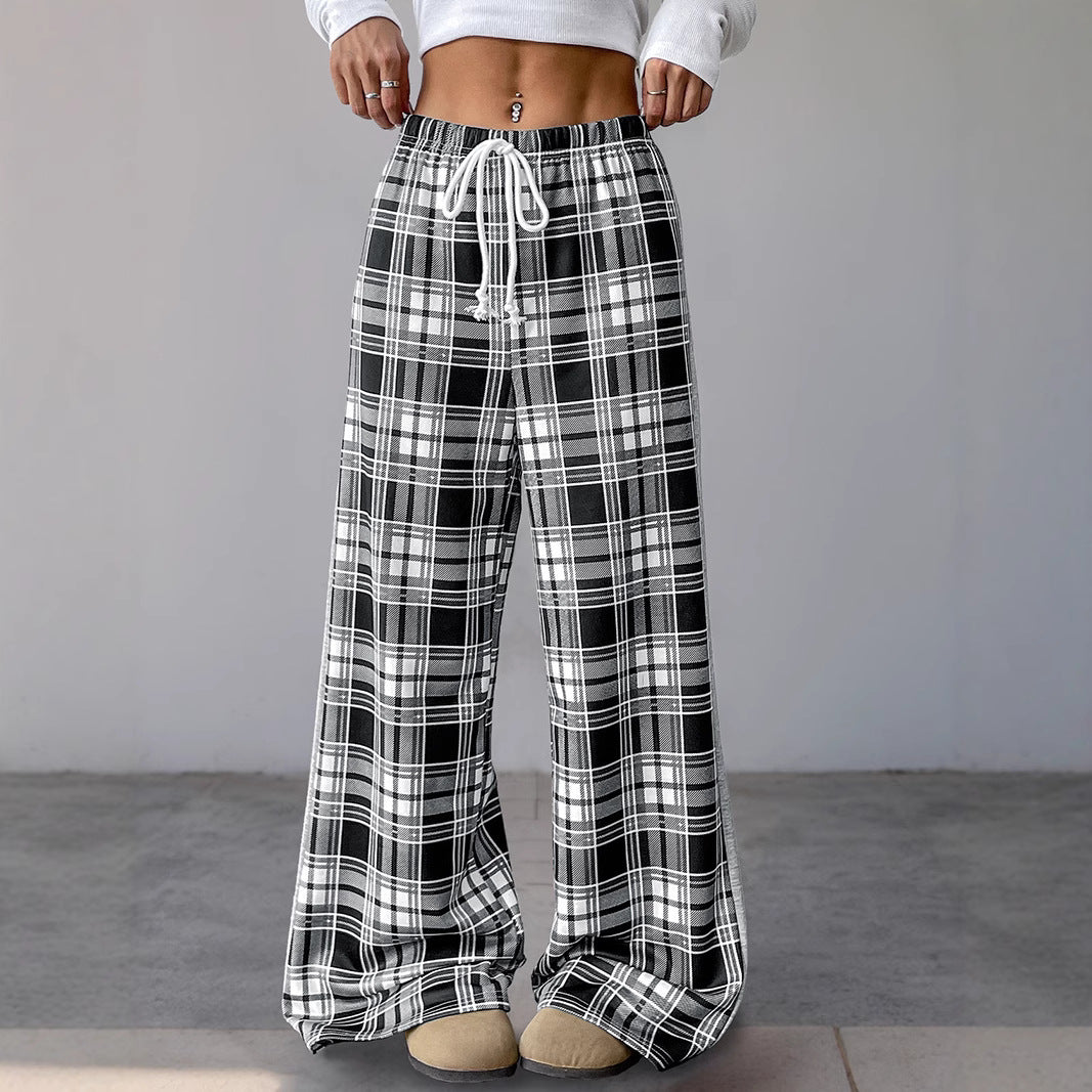 Damen Lässige Karierte Palazzo-Hose Drune