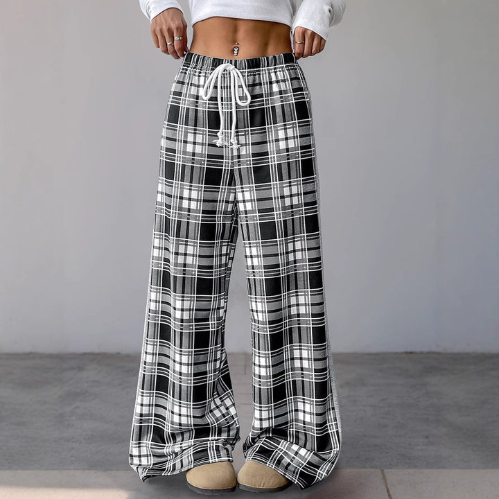 Damen Lässige Karierte Palazzo-Hose Drune