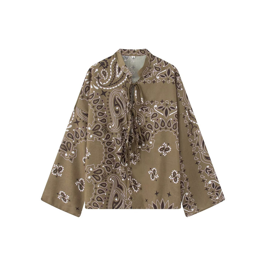 Damen Zweiteiliges Satinoptik-Lounge-Set mit Paisley-Print, Kimonokragen-Bluse und weiter Culotte-Hose Drune