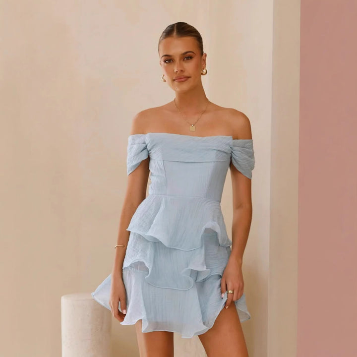 Damen romantisches Rüschenkleid mit schulterfreiem Design Drune