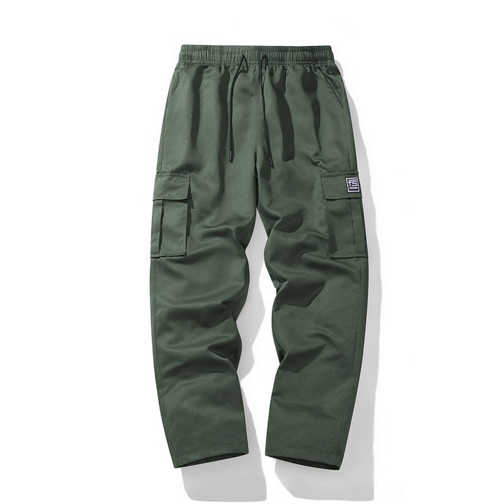 Herren technische Cargo-Hose mit elastischem Bund, Kordelzug, geradem Bein und großen Klappentaschen Drune
