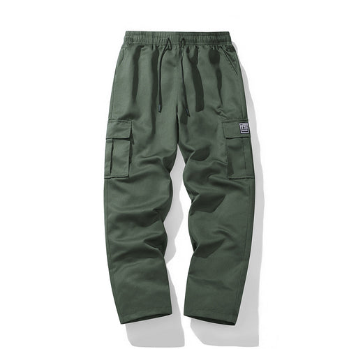 Herren technische Cargo-Hose mit elastischem Bund, Kordelzug, geradem Bein und großen Klappentaschen Drune