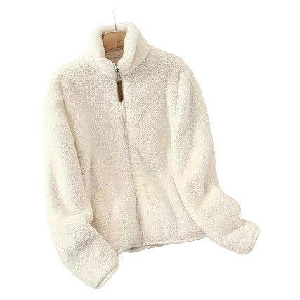 Damen kuschelige Fleecejacke mit hohem Kragen und dekorativem Reißverschluss Drune
