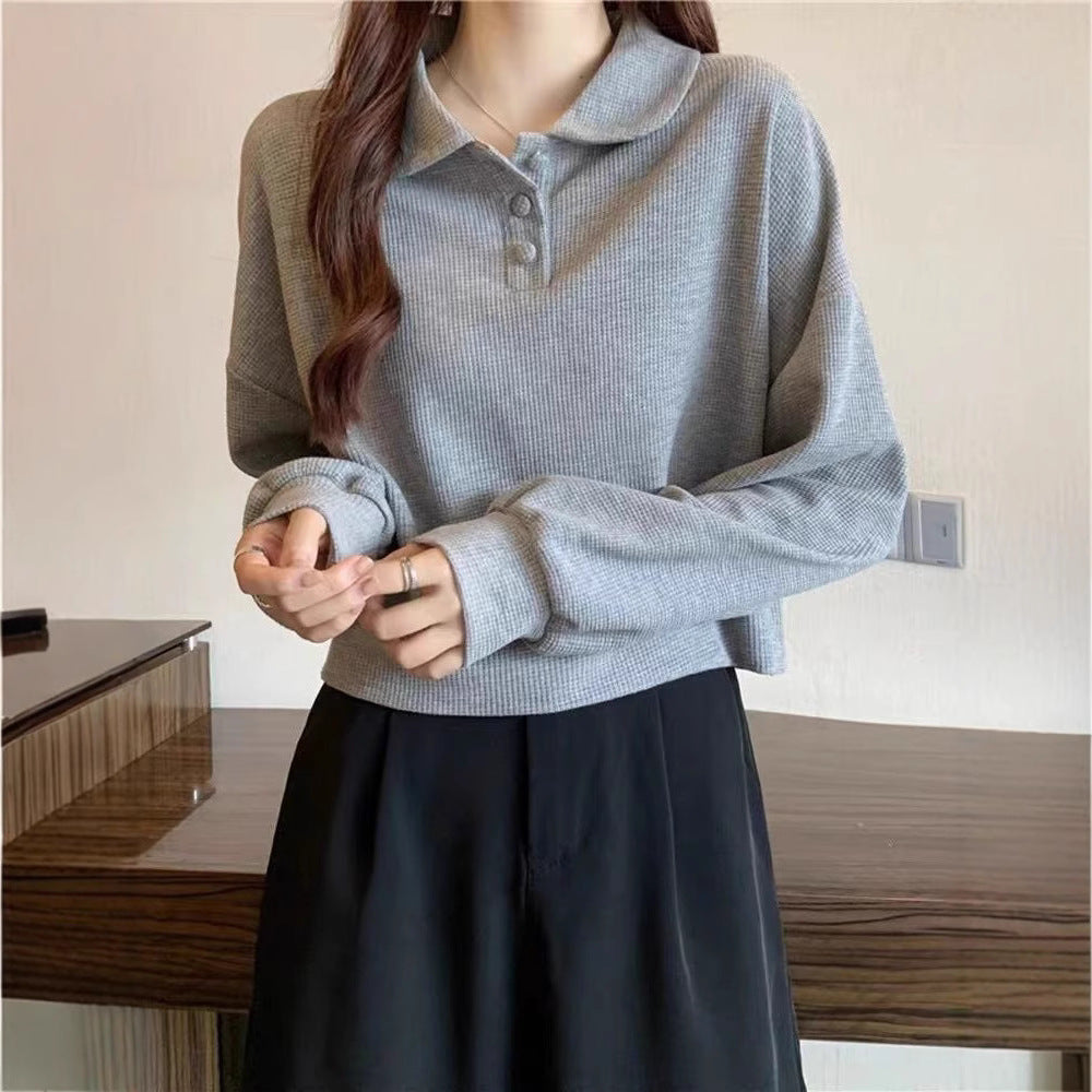 Damen lässiger Poloshirt-Pullover mit Knopfdetails Drune