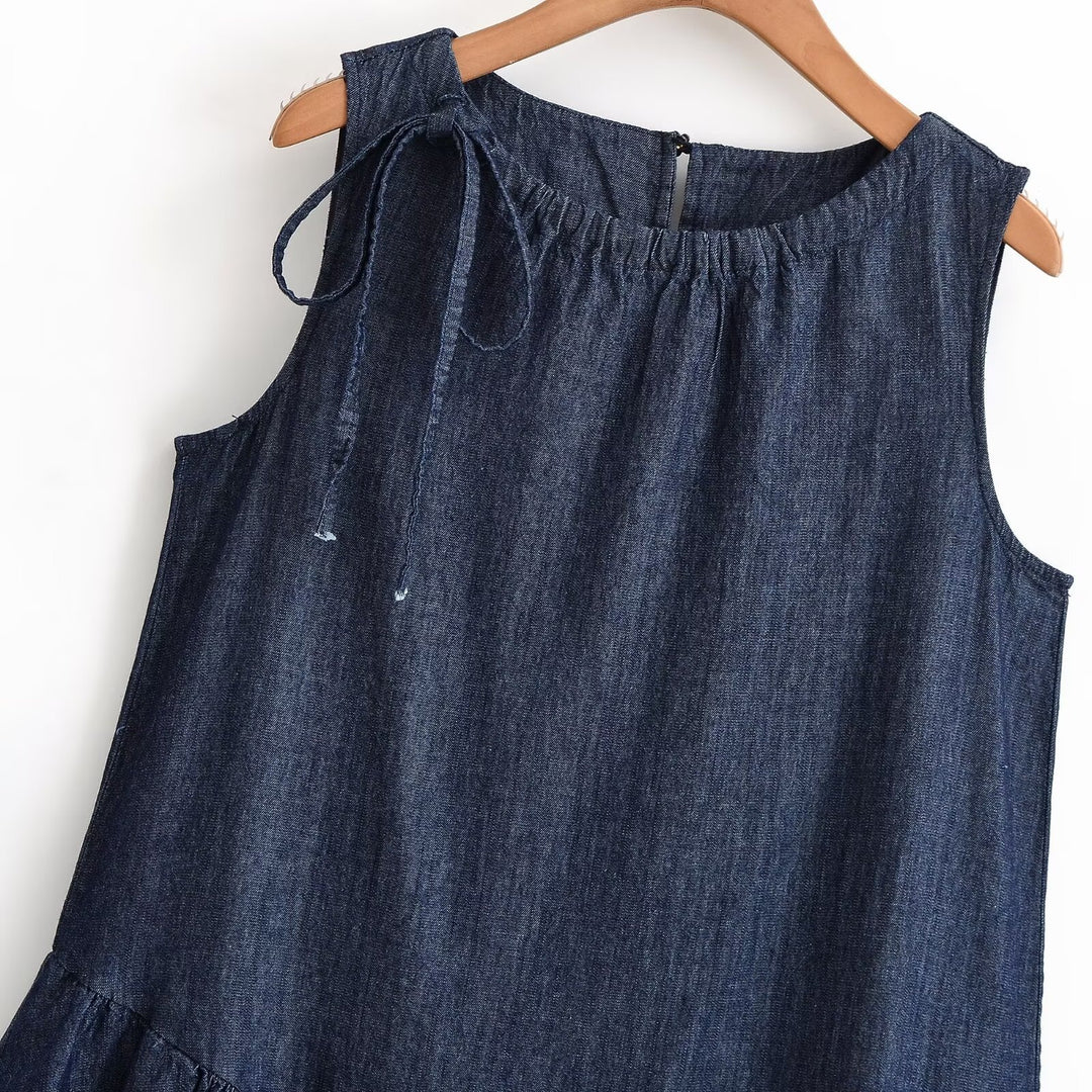 Damen Sommerkleid mit voluminösem Rocksaum und raffiniertem Schnürdetail Drune