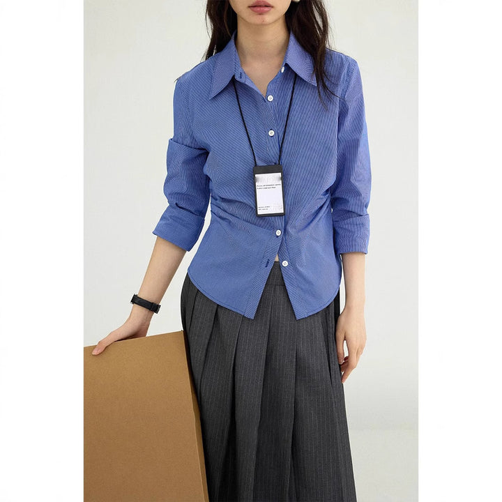 Damen Klassische Hemdbluse mit feinem Streifenmuster Drune