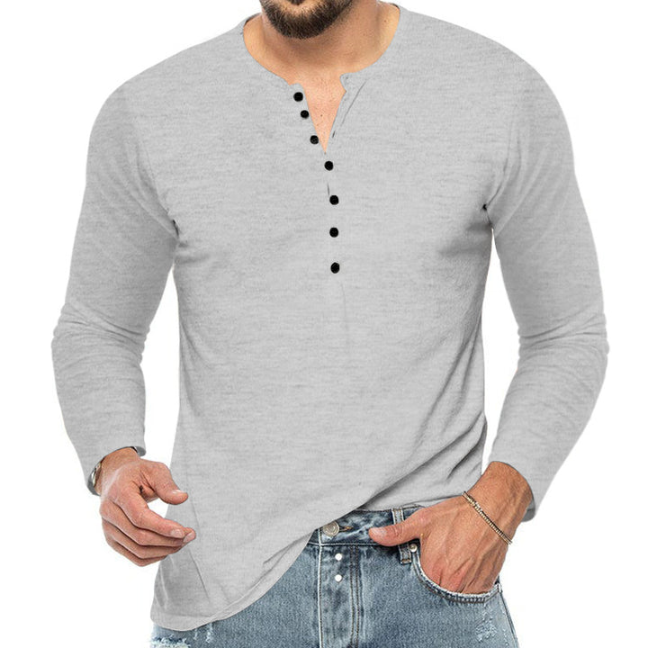 Herren nan schmal geschnittenes Henleyshirt mit Stehkragen und kurzer Knopfleiste Drune