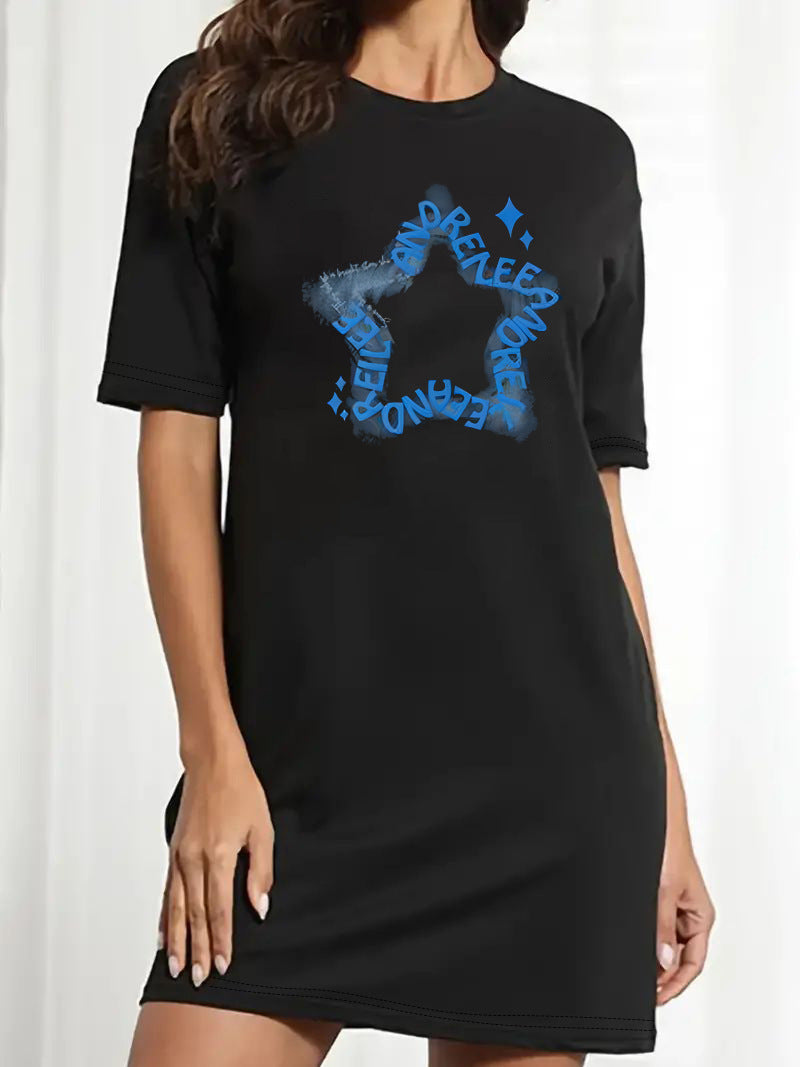 Damen T-Shirt-Kleid mit künstlerischem Blumenmotiv und figurbetontem Schnitt Drune