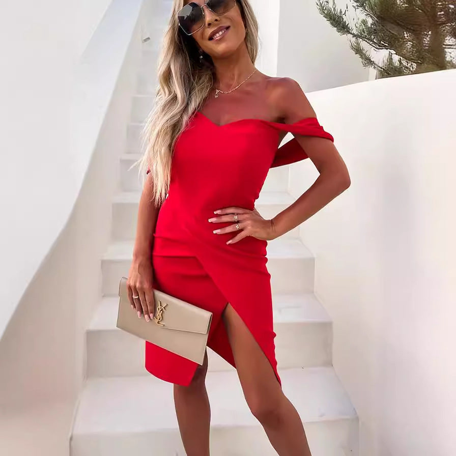 Damen Elegantes Wickelkleid mit schickem Schulterdesign und figurbetontem Schnitt Drune