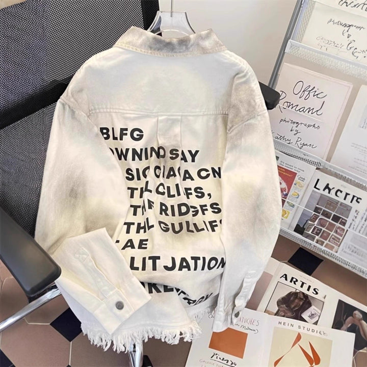 Damen Urbane Oversized Jacke mit kreativem Schriftzug Drune