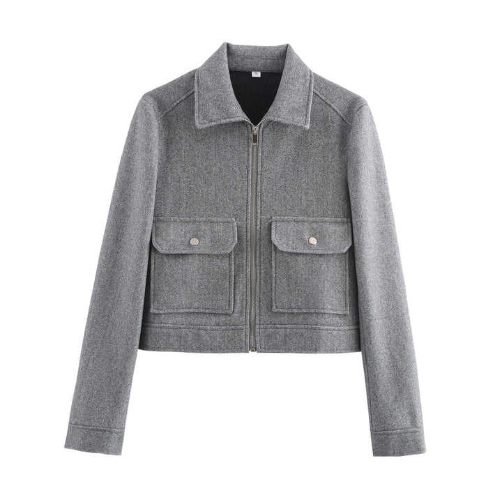 Damen nan kurz geschnittene Wolloptik-Blousonjacke mit durchgehendem Reißverschluss und aufgesetzten Klappentaschen Drune