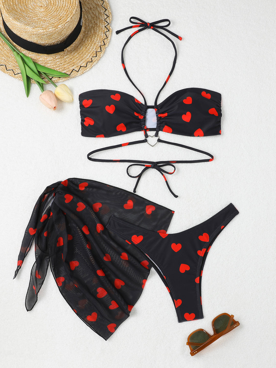 Damen Bandeau Bikini-Set mit verspieltem Herzdesign Drune