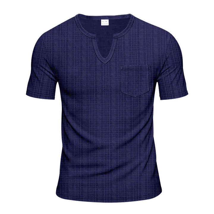 Herren Kurzarm V-Ausschnitt T-Shirt mit Brusttasche Drune