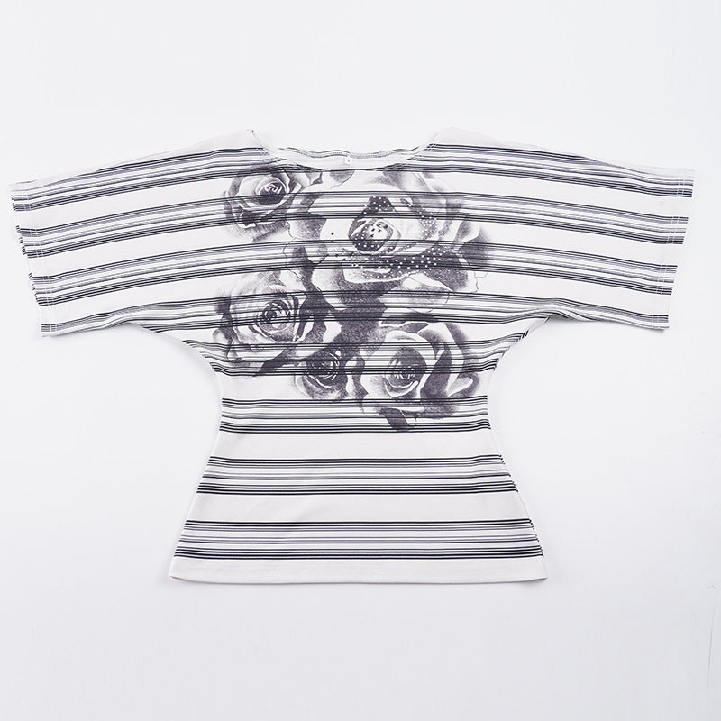 Damen T-Shirt mit floralem Druck und gestreiftem Design Drune