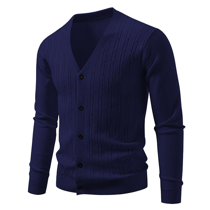 Herren nan Feinstrick-Cardigan mit tiefem V-Ausschnitt schmaler Passform und vertikalem Zopfstrick Drune