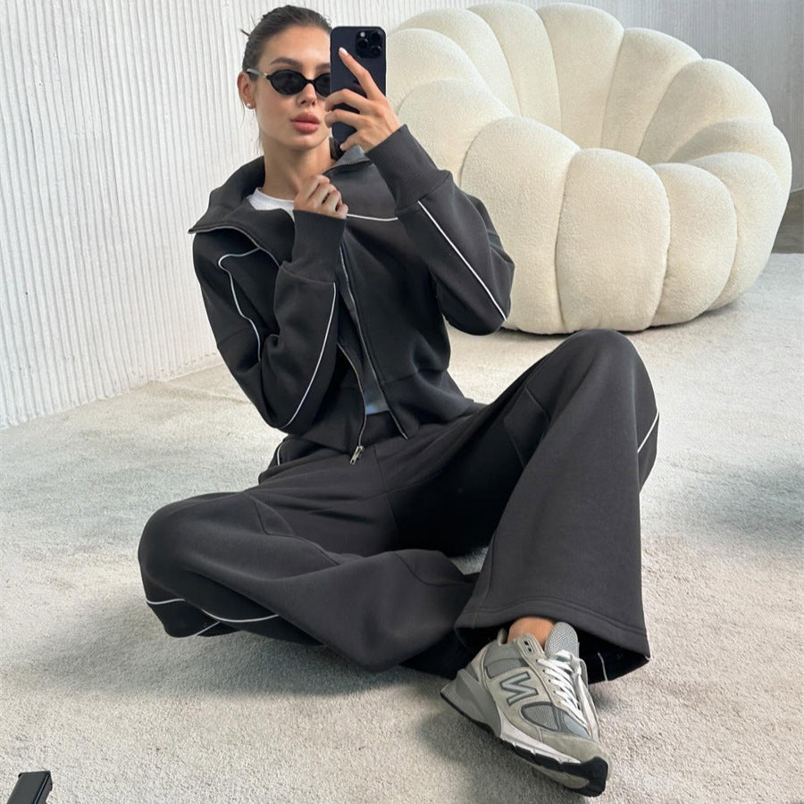 Damen sportliches Freizeitanzug-Set mit stylischem Schnitt und Kontrastnähten Drune