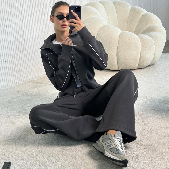 Damen sportliches Freizeitanzug-Set mit stylischem Schnitt und Kontrastnähten Drune