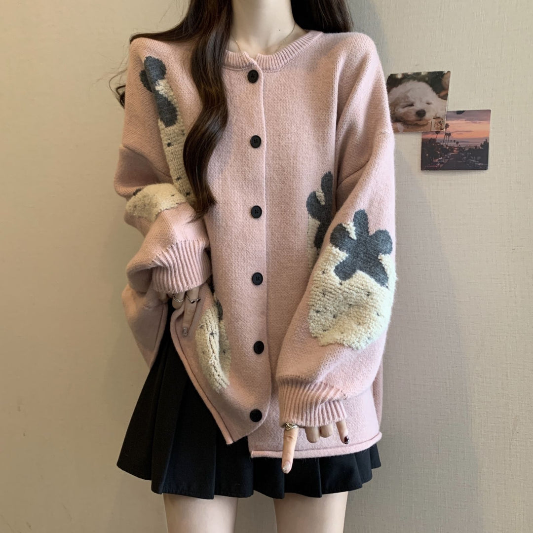 Damen Strickjacke mit floralem Motiv Drune