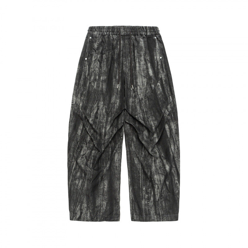 Unisex Weite Cropped-Hose mit asymmetrischen Lageinsätzen, elastischem Bund und beschichteter Struktur Drune